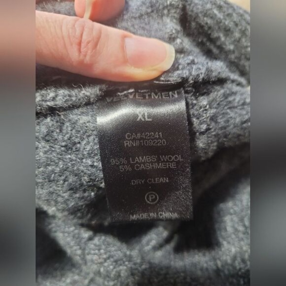 Lambs wool Cashmere Blend Velvet V-Neck Sweater W/XL Grey Excellent Textured - Picture 8 of 9